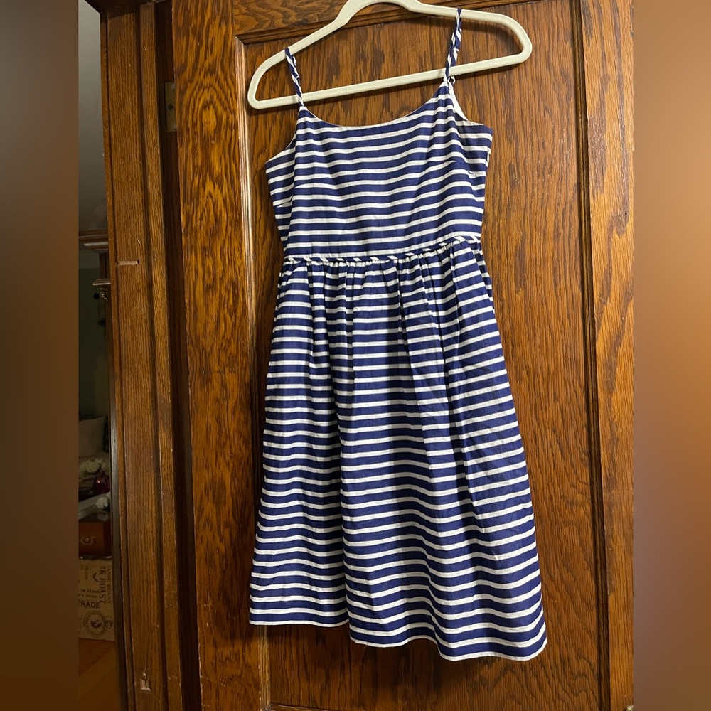 J. Crew Linen Dress in Blue and White Stripes